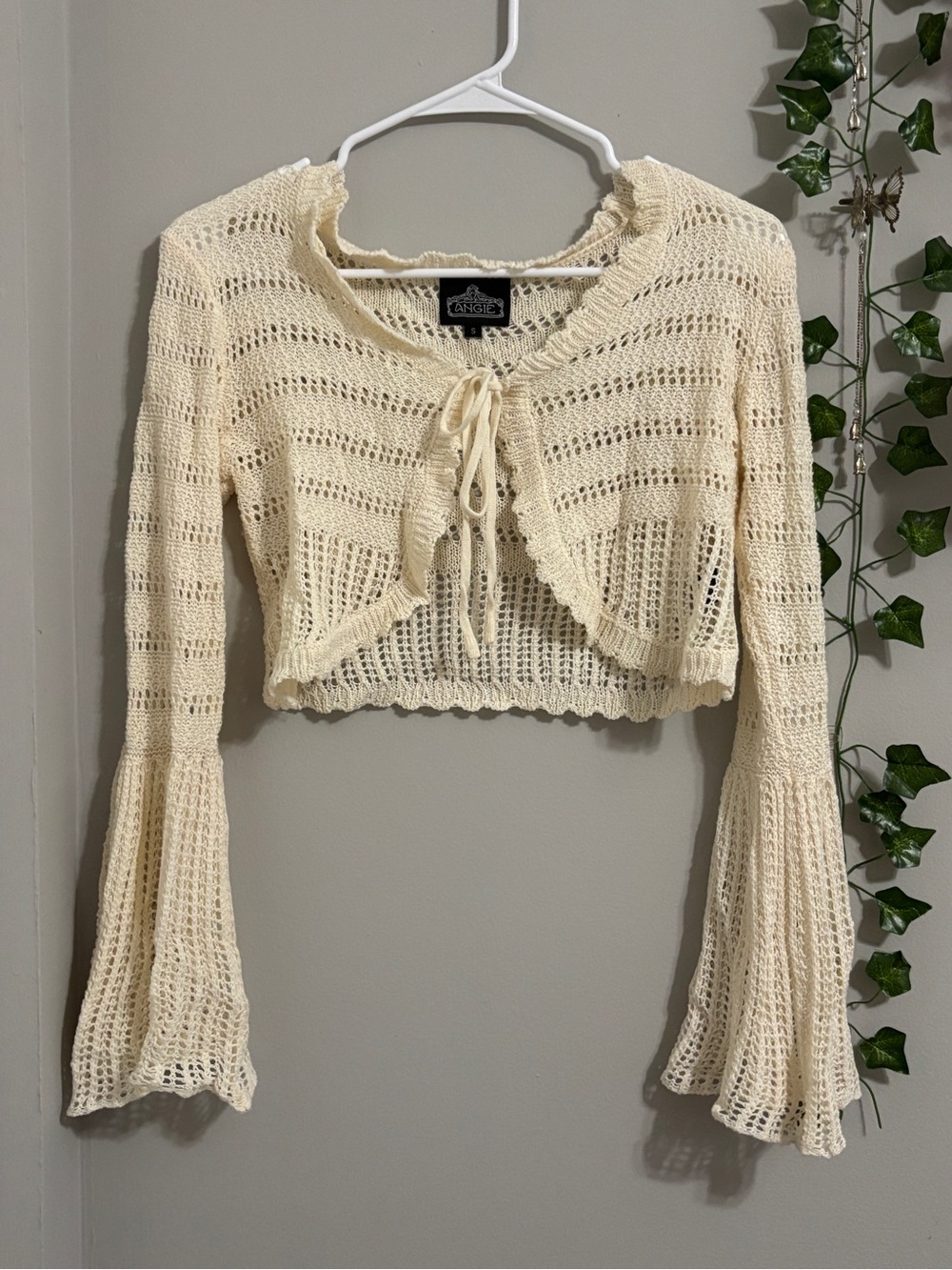 Angie Cream Crochet Tie-Front Crop Cardigan